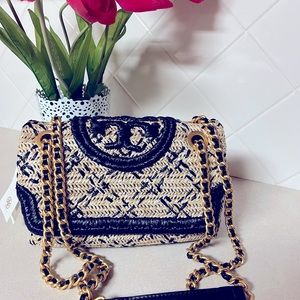 NWT Tory Butch Straw Fleming Convertible Shoulder bag